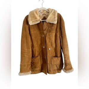 Vintage tan brown Dennis by Dennis Basso suede leather and faux fur jacket
